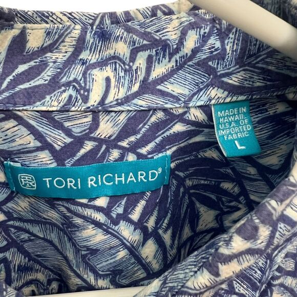 Tori Richard Cotton Blue White Palm Trees Short Sleeve Button Up Shirt Mens Sz L - Picture 6 of 10